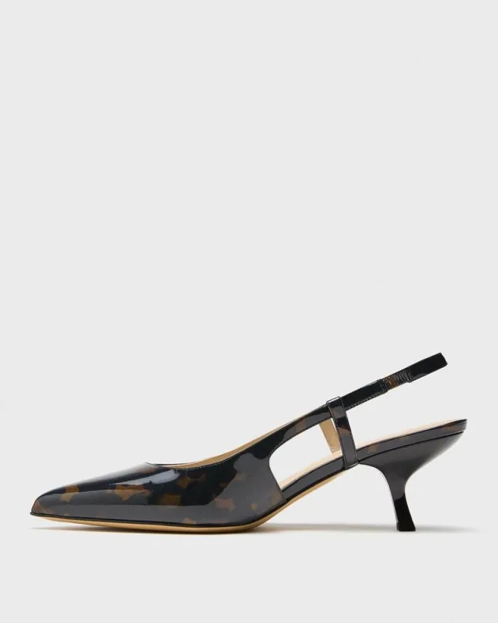 Shoes Women Theory Micro Slingback Pump In Tortoiseshell Printed Leather Blackbrown