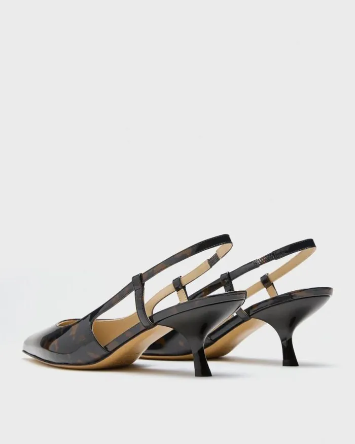 Shoes Women Theory Micro Slingback Pump In Tortoiseshell Printed Leather Blackbrown