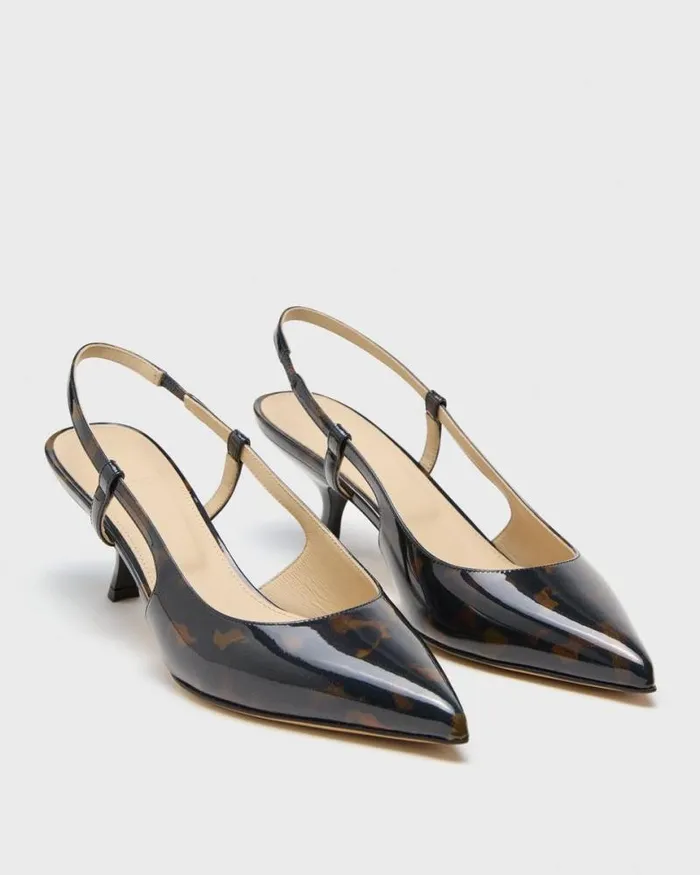 Shoes Women Theory Micro Slingback Pump In Tortoiseshell Printed Leather Blackbrown
