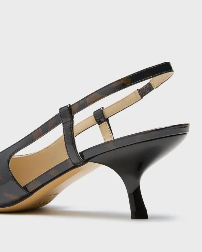Shoes Women Theory Micro Slingback Pump In Tortoiseshell Printed Leather Blackbrown