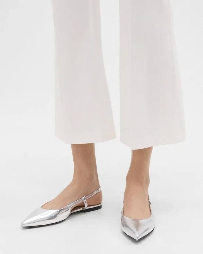 Shoes Women Theory Slingback Flat In Metallic Leather Silver