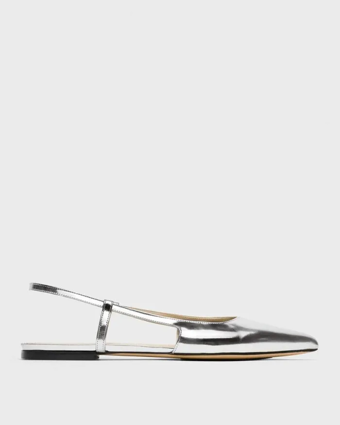 Shoes Women Theory Slingback Flat In Metallic Leather Silver