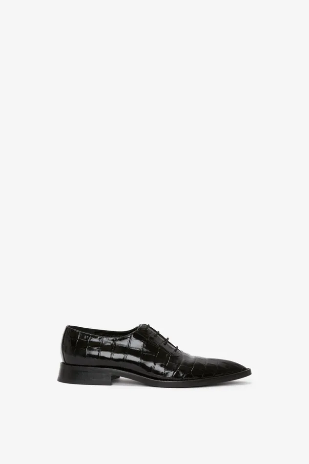 Shoes Women Victoria Beckham Pointy Toe Flat Lace Up In Black CrocEffect Leather Shoes Women Victoria Beckham Pointy Toe Flat Lace Up In Black CrocEffect Leather