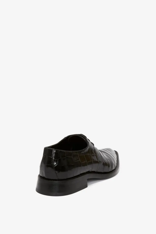 Shoes Women Victoria Beckham Pointy Toe Flat Lace Up In Black CrocEffect Leather