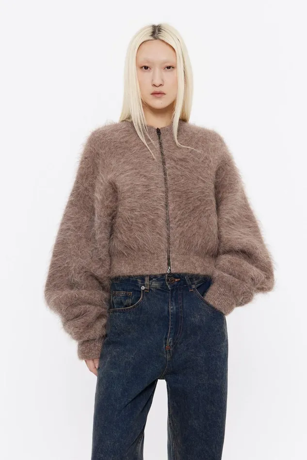 Short Light Brown Mohair Cardigan Light Brown Women Bimba Y Lola Knitwear