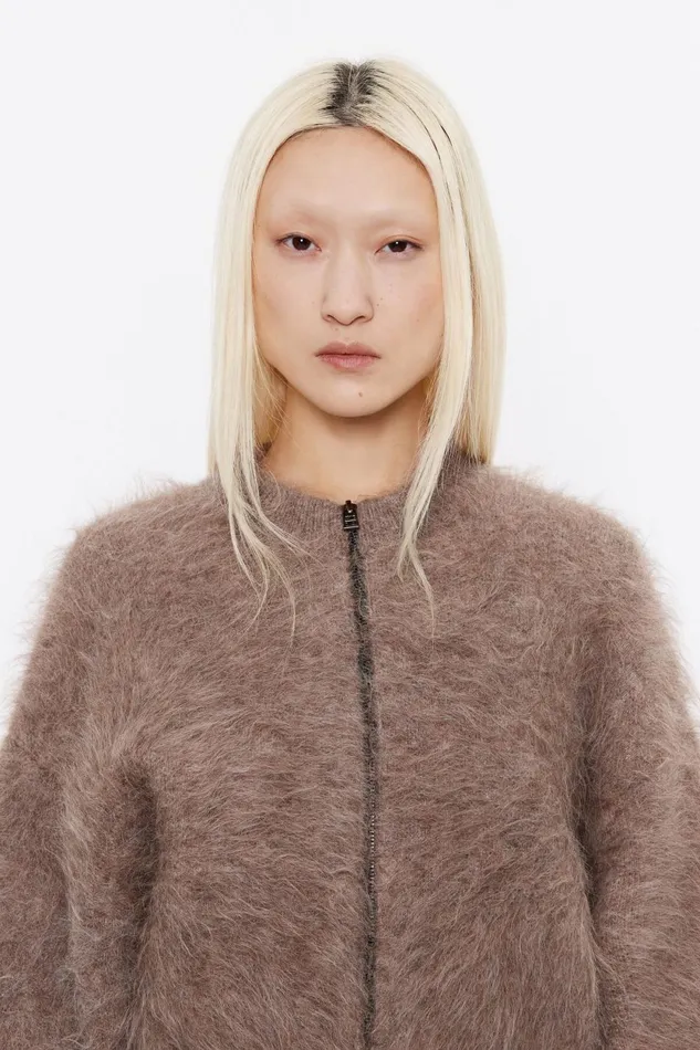 Short Light Brown Mohair Cardigan Light Brown Women Bimba Y Lola Knitwear Short Light Brown Mohair Cardigan Light Brown Women Bimba Y Lola Knitwear