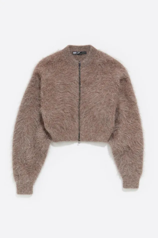 Short Light Brown Mohair Cardigan Light Brown Women Bimba Y Lola Knitwear Short Light Brown Mohair Cardigan Light Brown Women Bimba Y Lola Knitwear