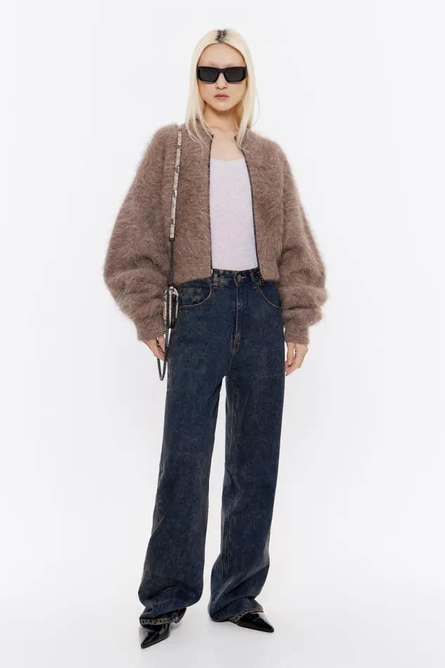 Short Light Brown Mohair Cardigan Light Brown Women Bimba Y Lola Knitwear Short Light Brown Mohair Cardigan Light Brown Women Bimba Y Lola Knitwear