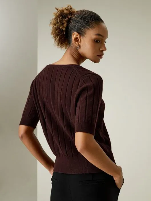 Short Sleeve VNeck Cashmere Tshirt Women Lilysilk Knitwear