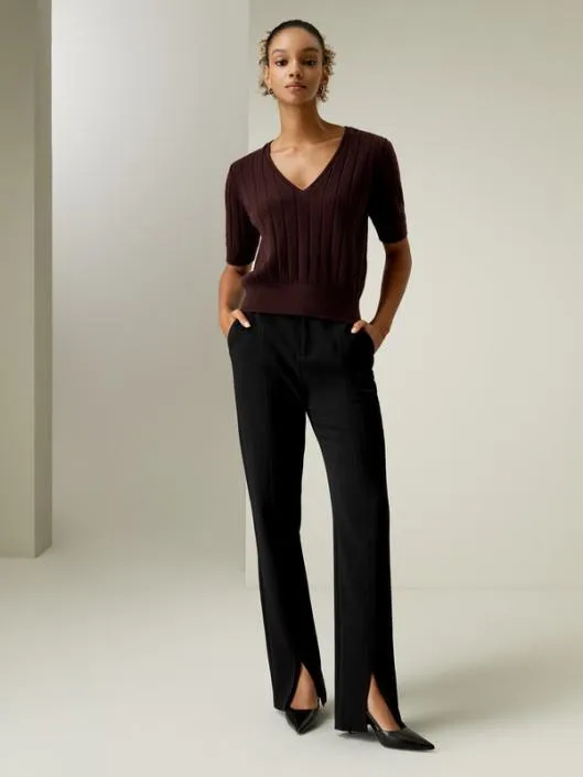 Short Sleeve VNeck Cashmere Tshirt Women Lilysilk Knitwear