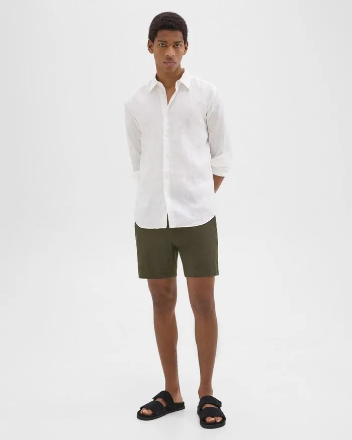 Shorts Men Theory Curtis 7034 Drawstring Short In Good Linen Dark Olive