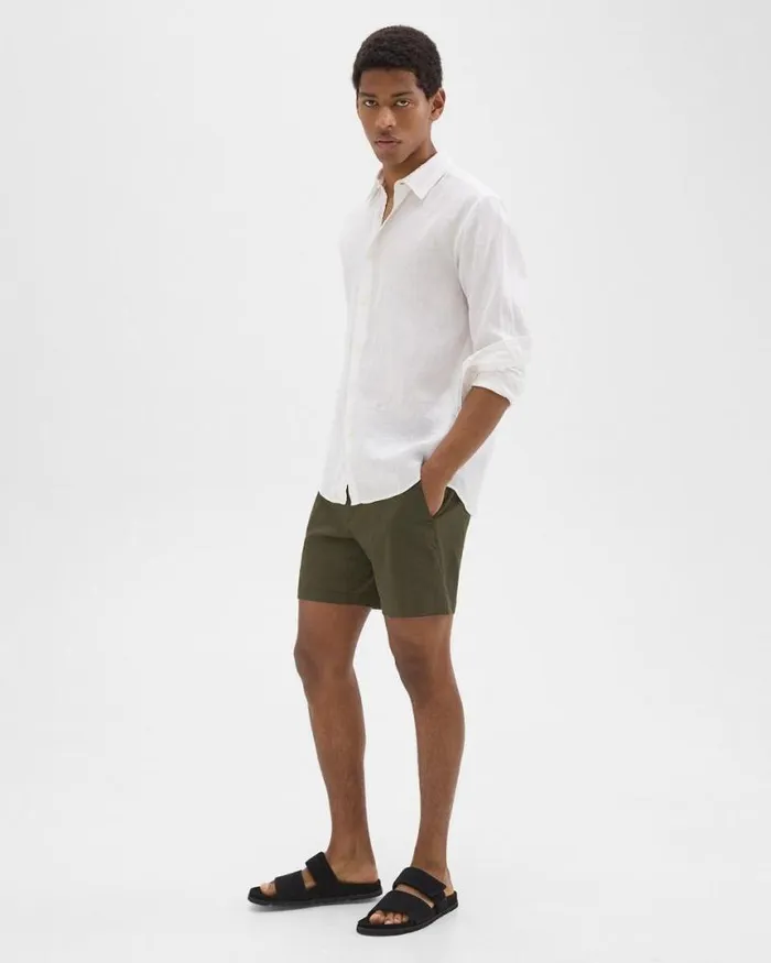 Shorts Men Theory Curtis 7034 Drawstring Short In Good Linen Dark Olive