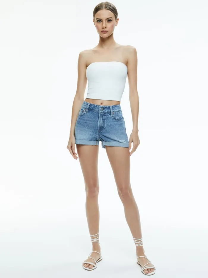 Shorts Women Alice Olivia Clare Mid Rise Short With Rolled Cuff Sullivan Vintage Blue