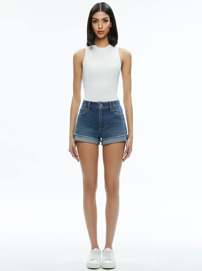 Shorts Women Alice Olivia Trish Low Rise Cuffed Denim Short Lola Blue