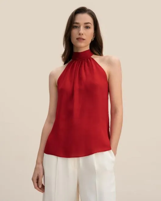 Silk Georgette Halter Neck Top Women Lilysilk Tops