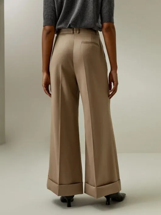 SilkWool Rolled Hem Flared Cropped Trousers Women Lilysilk Knitwear