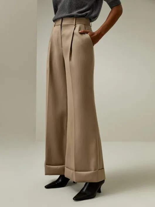 SilkWool Rolled Hem Flared Cropped Trousers Women Lilysilk Knitwear