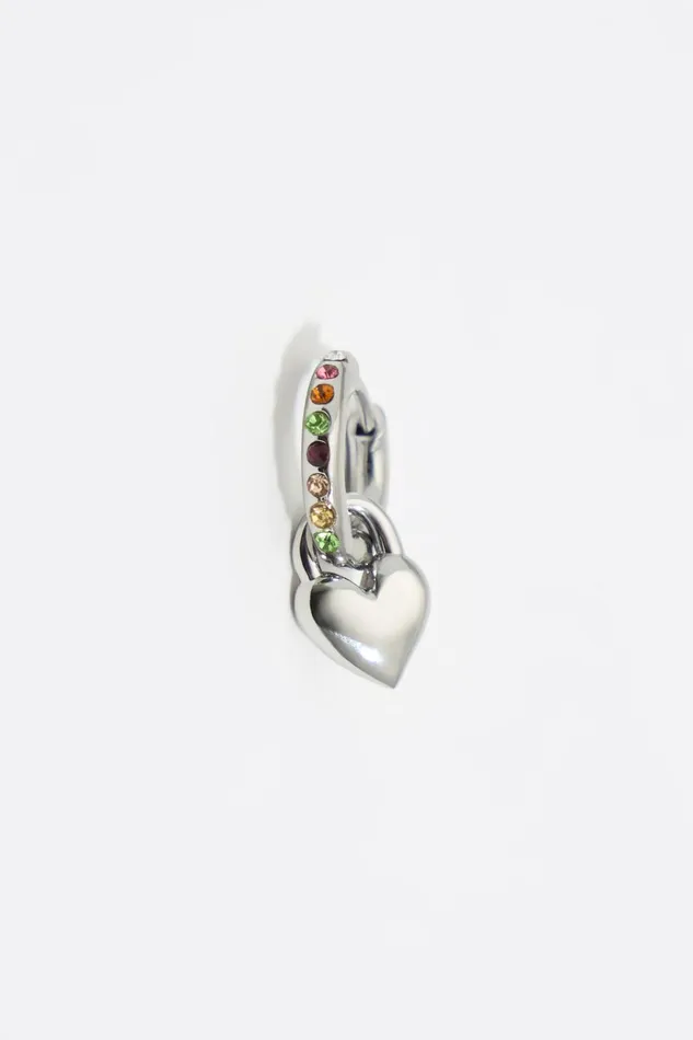 Silver Heart Mini Hoop Earrings With Crystals Silver Women Bimba Y Lola Jewelry Silver Heart Mini Hoop Earrings With Crystals Silver Women Bimba Y Lola Jewelry