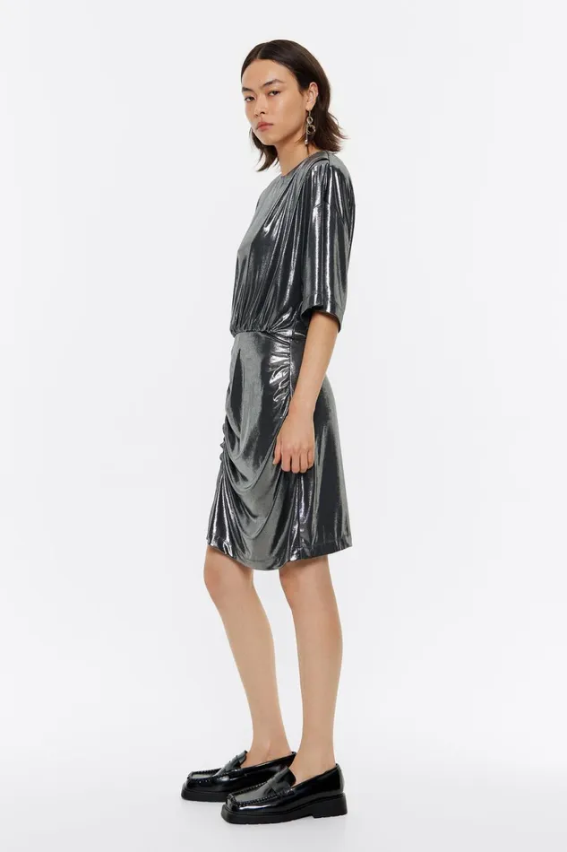 Silver Metallic Mini Dress With Shoulder Pads Silver Women Bimba Y Lola Party Silver Metallic Mini Dress With Shoulder Pads Silver Women Bimba Y Lola Party