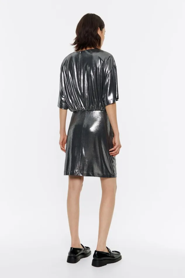 Silver Metallic Mini Dress With Shoulder Pads Silver Women Bimba Y Lola Party Silver Metallic Mini Dress With Shoulder Pads Silver Women Bimba Y Lola Party