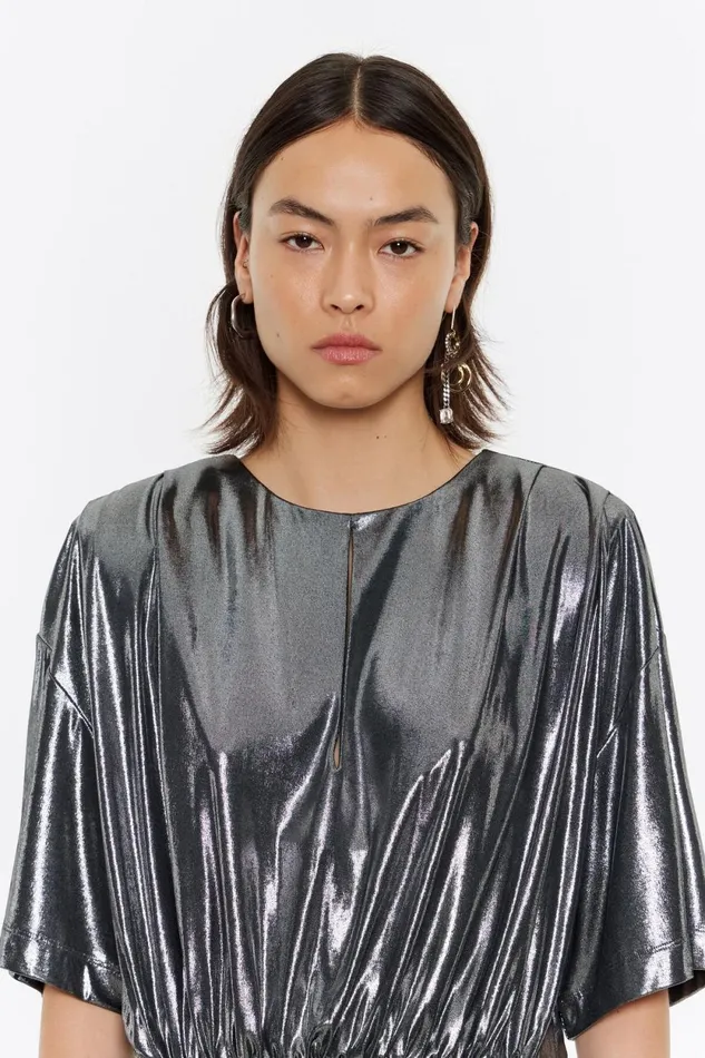 Silver Metallic Mini Dress With Shoulder Pads Silver Women Bimba Y Lola Party Silver Metallic Mini Dress With Shoulder Pads Silver Women Bimba Y Lola Party