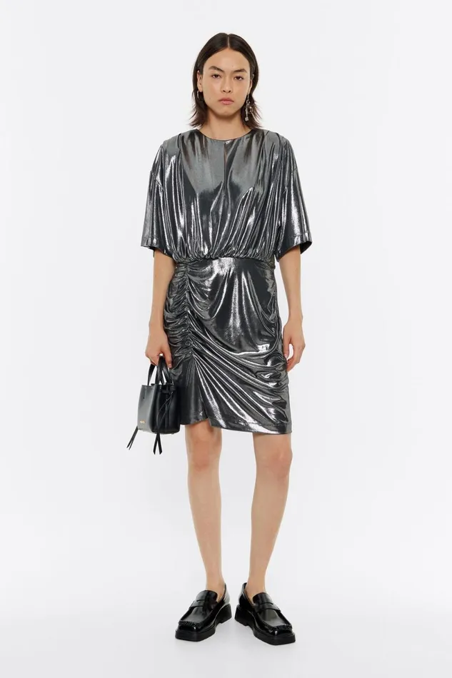 Silver Metallic Mini Dress With Shoulder Pads Silver Women Bimba Y Lola Party Silver Metallic Mini Dress With Shoulder Pads Silver Women Bimba Y Lola Party