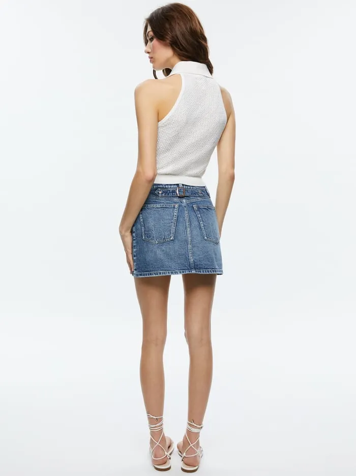 Skirts Women Alice Olivia Joss High Rise Buckle Back Mini Skirt Brooklyn Blue