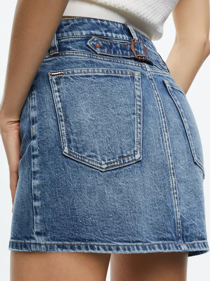Skirts Women Alice Olivia Joss High Rise Buckle Back Mini Skirt Brooklyn Blue