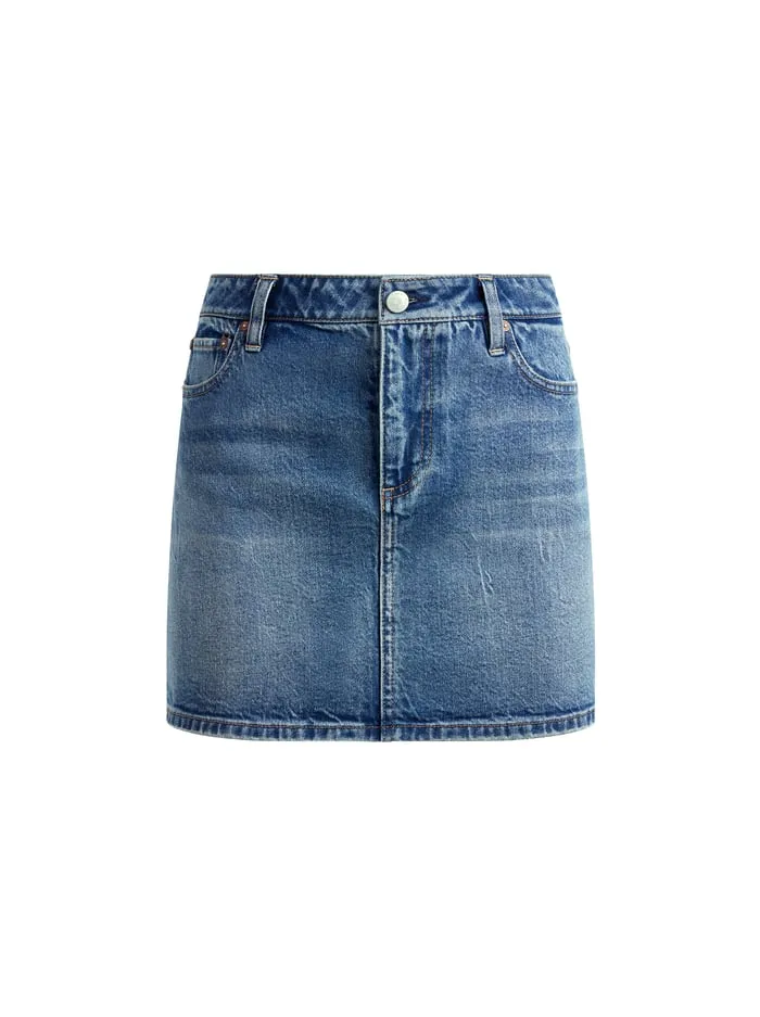 Skirts Women Alice Olivia Joss High Rise Buckle Back Mini Skirt Brooklyn Blue