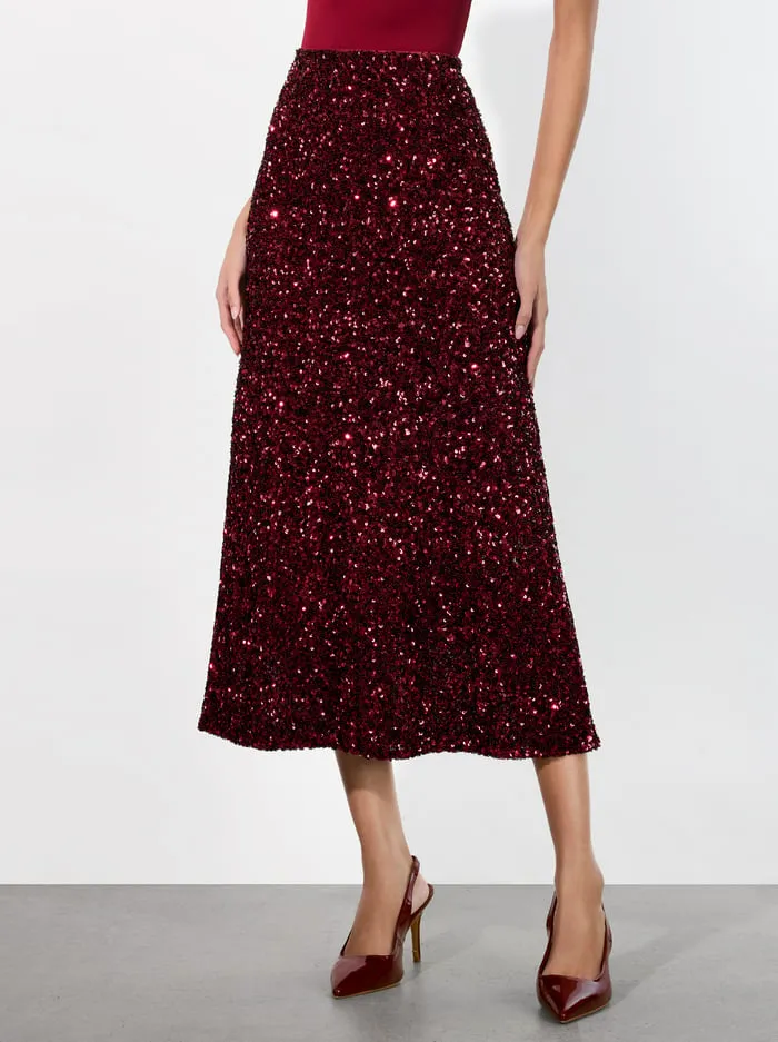Skirts Women Alice Olivia Maeve Sequin Slip Skirt Garnet