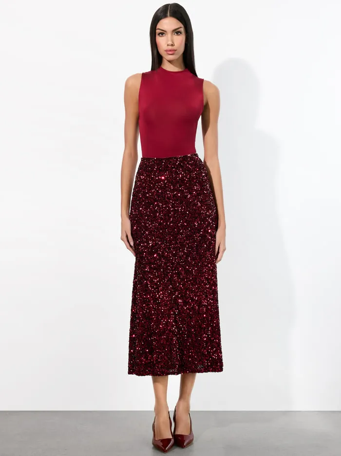 Skirts Women Alice Olivia Maeve Sequin Slip Skirt Garnet