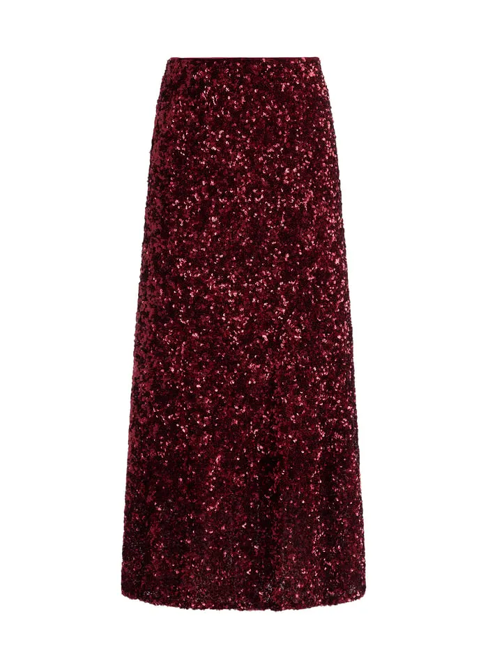 Skirts Women Alice Olivia Maeve Sequin Slip Skirt Garnet