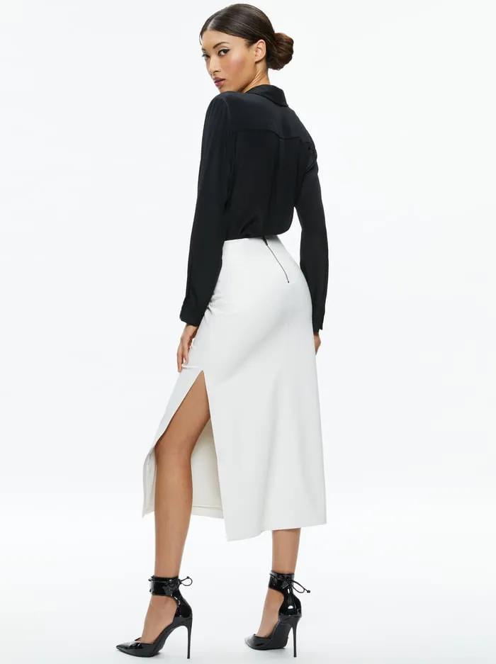 Skirts Women Alice Olivia Maeve Vegan Midi Skirt Off White