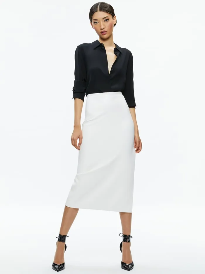 Skirts Women Alice Olivia Maeve Vegan Midi Skirt Off White