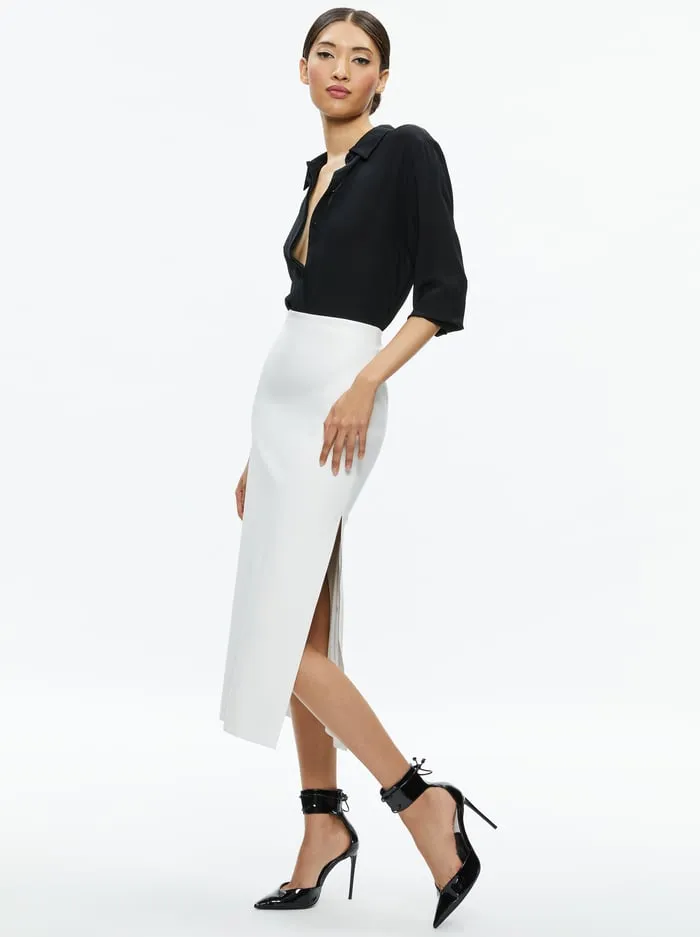 Skirts Women Alice Olivia Maeve Vegan Midi Skirt Off White