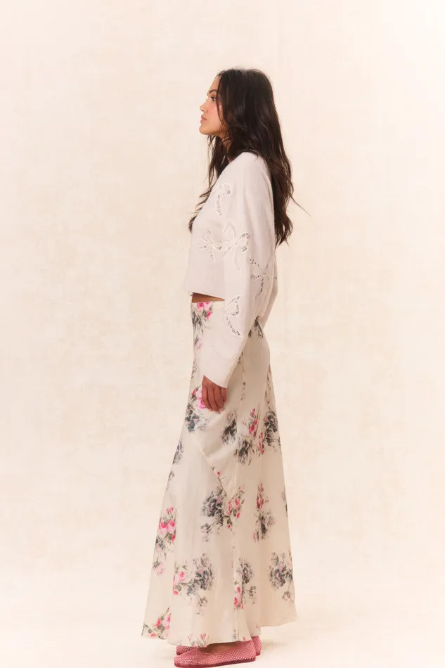 Skirts Women LoveShackFancy Bertha Silk Floral Maxi Skirt French Ivory
