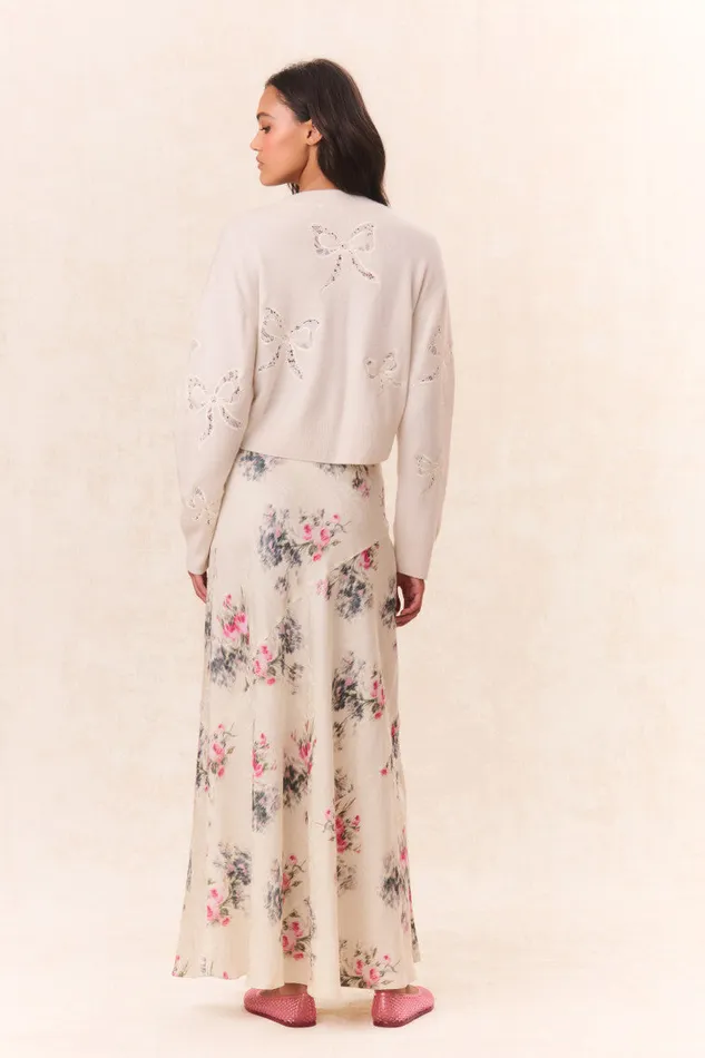 Skirts Women LoveShackFancy Bertha Silk Floral Maxi Skirt French Ivory