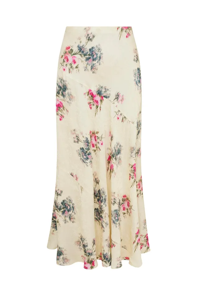 Skirts Women LoveShackFancy Bertha Silk Floral Maxi Skirt French Ivory