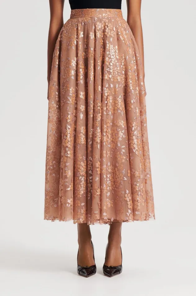 Skirts Women Scanlan Theodore TINSEL FLORAL SKIRT Spice Skirts Women Scanlan Theodore TINSEL FLORAL SKIRT Spice