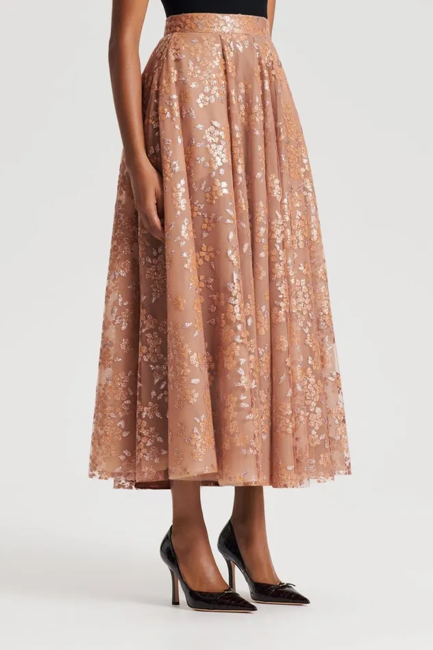 Skirts Women Scanlan Theodore TINSEL FLORAL SKIRT Spice Skirts Women Scanlan Theodore TINSEL FLORAL SKIRT Spice