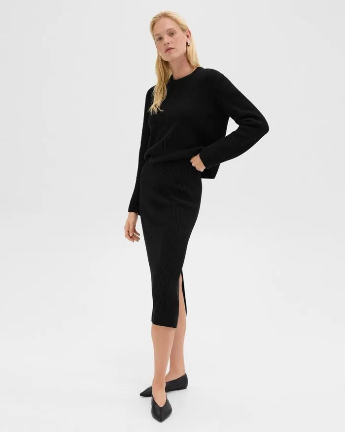Skirts Women Theory Midi PullOn Skirt In Felted WoolCashmere Black
