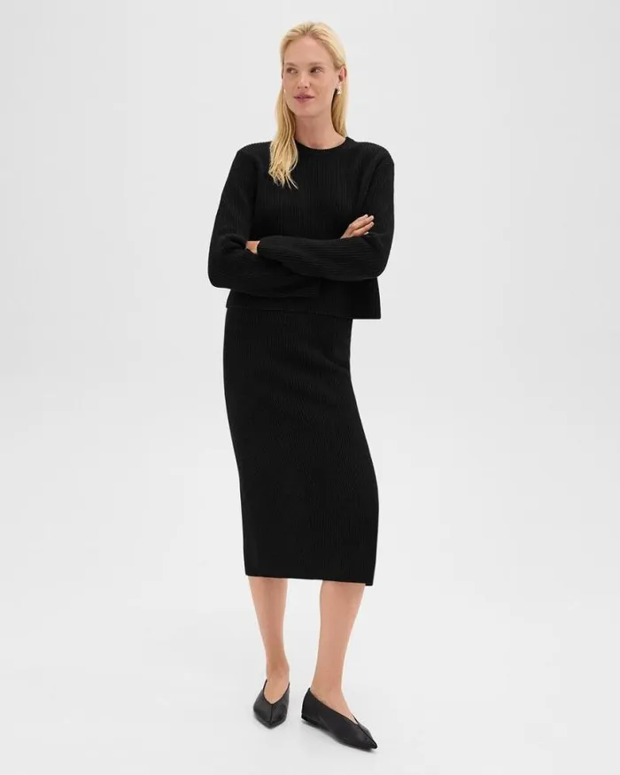 Skirts Women Theory Midi PullOn Skirt In Felted WoolCashmere Black Skirts Women Theory Midi PullOn Skirt In Felted WoolCashmere Black
