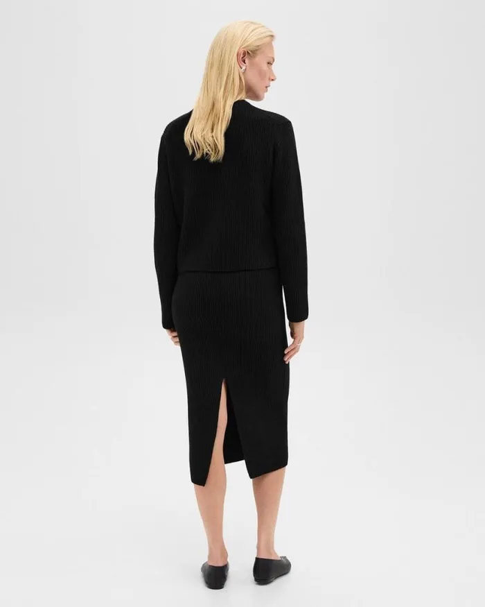Skirts Women Theory Midi PullOn Skirt In Felted WoolCashmere Black Skirts Women Theory Midi PullOn Skirt In Felted WoolCashmere Black