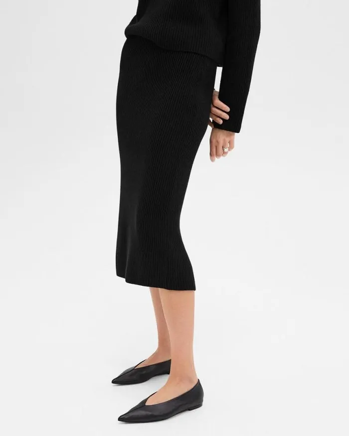 Skirts Women Theory Midi PullOn Skirt In Felted WoolCashmere Black Skirts Women Theory Midi PullOn Skirt In Felted WoolCashmere Black