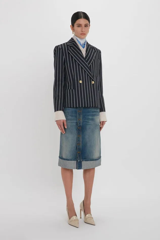 Skirts Women Victoria Beckham Placket Detail Denim Skirt In Heavy Vintage Indigo Wash