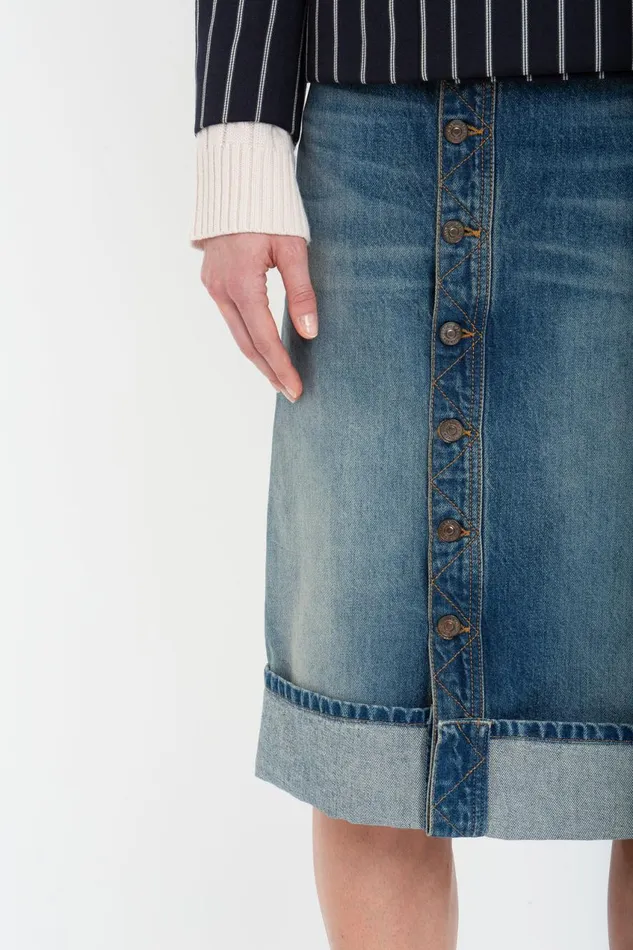 Skirts Women Victoria Beckham Placket Detail Denim Skirt In Heavy Vintage Indigo Wash