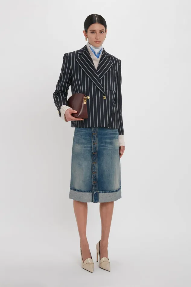 Skirts Women Victoria Beckham Placket Detail Denim Skirt In Heavy Vintage Indigo Wash