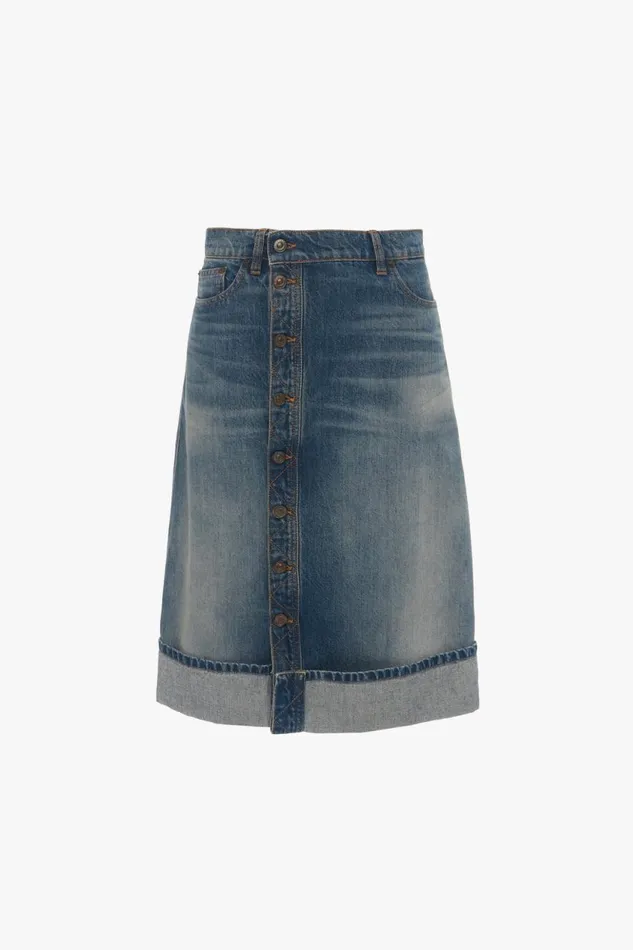 Skirts Women Victoria Beckham Placket Detail Denim Skirt In Heavy Vintage Indigo Wash