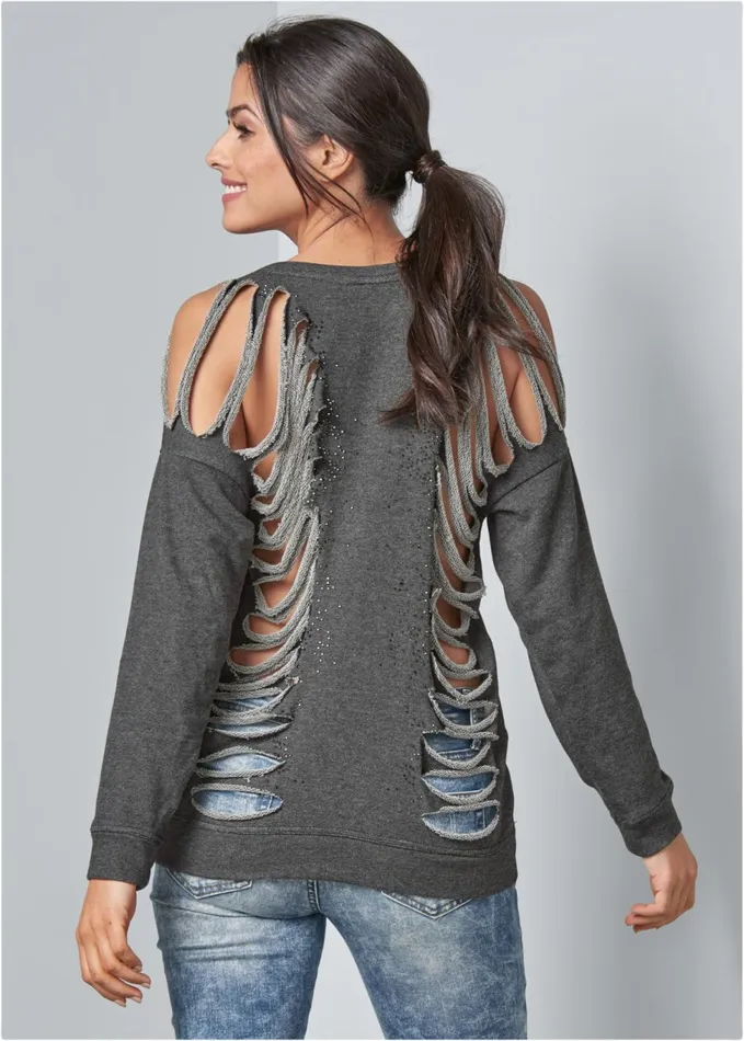 SLASH DETAIL SWEATSHIRT Dark Heather Grey Women VENUS Sweatshirts and Hoodies