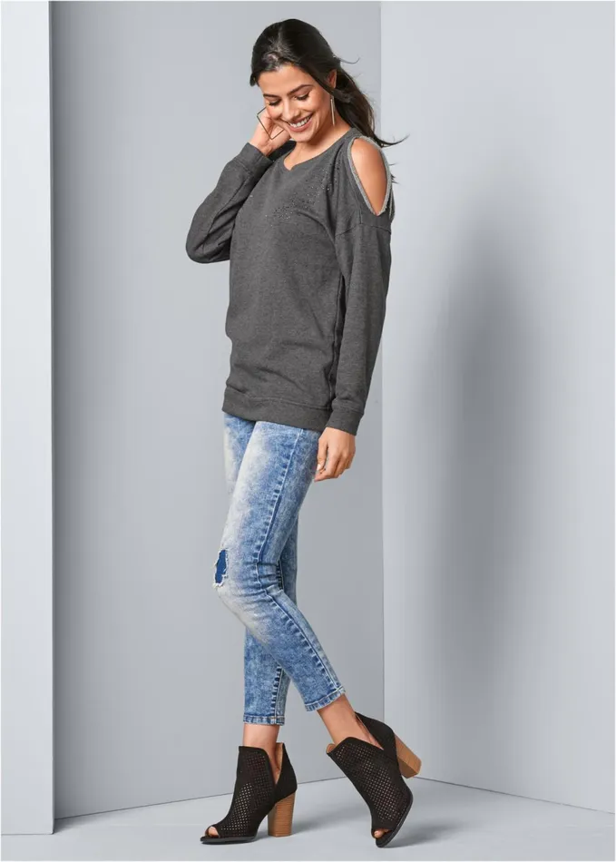 SLASH DETAIL SWEATSHIRT Dark Heather Grey Women VENUS Sweatshirts and Hoodies